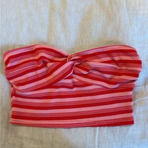 Striped Red and Pink Strapless Top